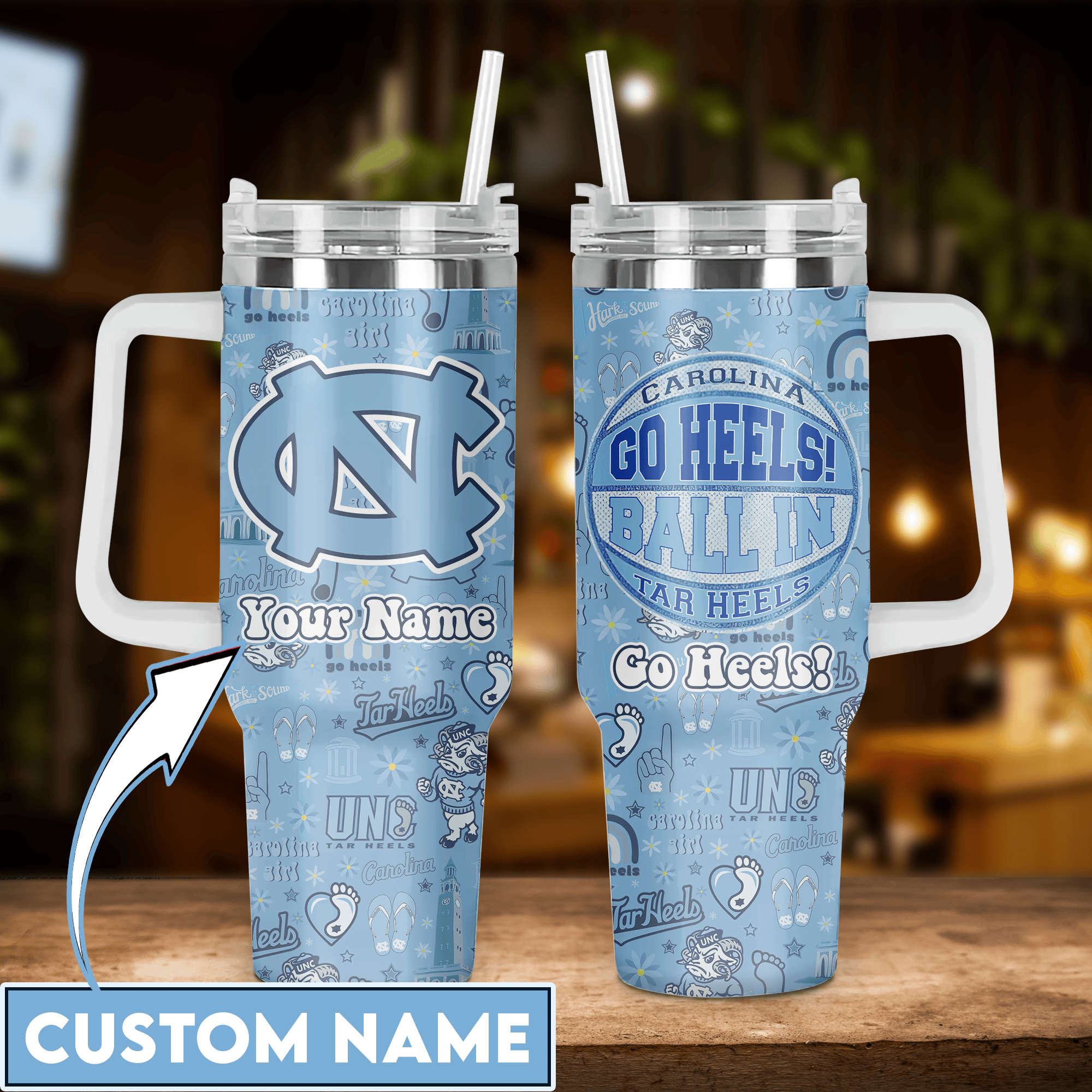 North Carolina Tar Heels NCAA Custom Stanley Cup 40 oz 30 oz Tumbler With Handle