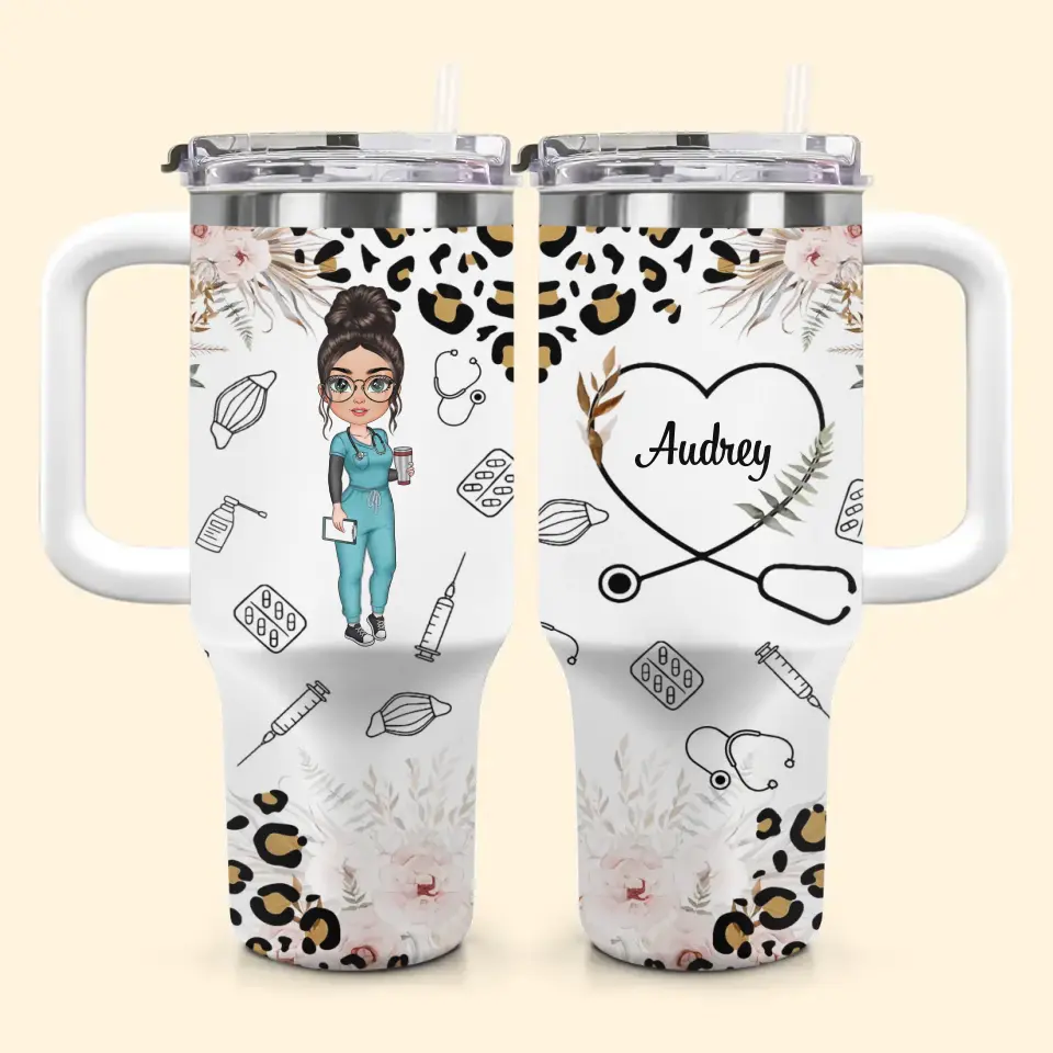 Nurse Life Leopard Pattern Custom Stanley Cup 40 oz 30 oz Tumbler With Handle