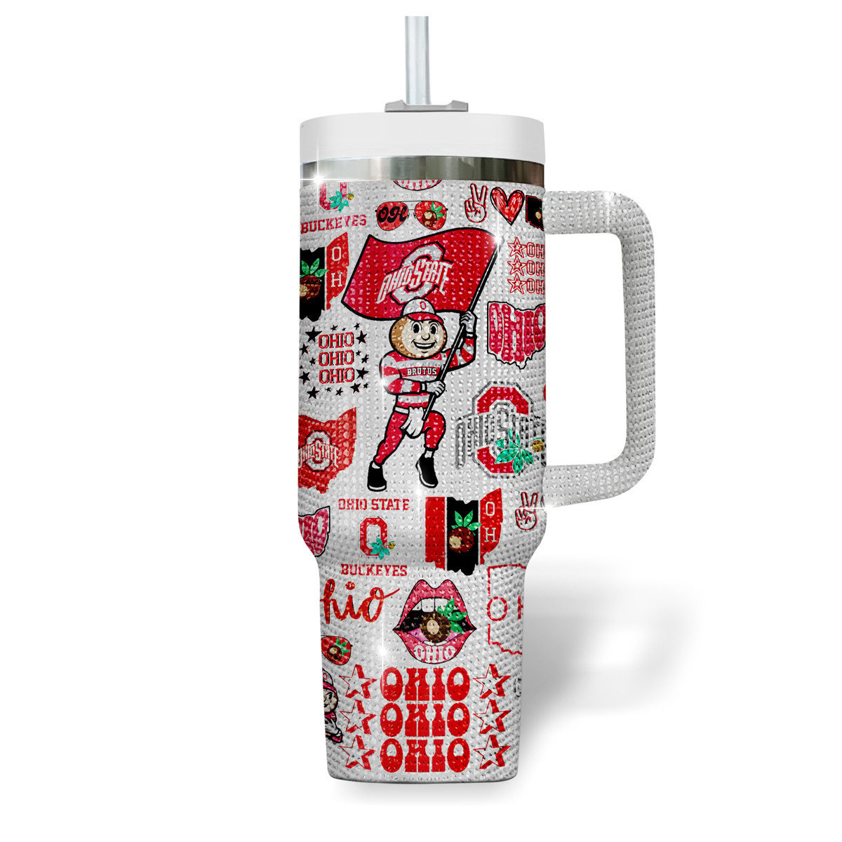 Ohio State Buckeyes Bling NCAA Custom Stanley Cup 40 oz 30 oz Tumbler With Handle
