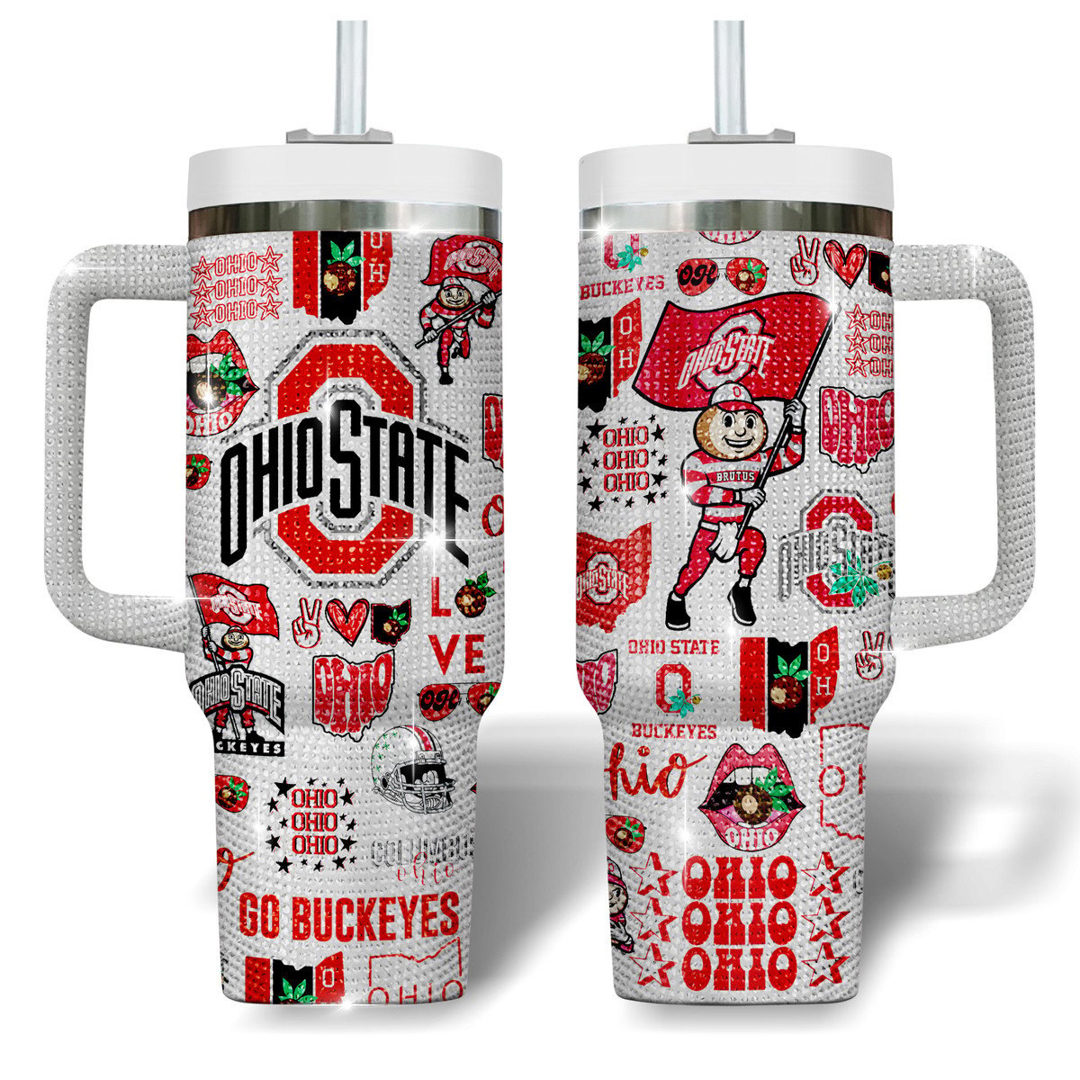 Ohio State Buckeyes Bling NCAA Custom Stanley Cup 40 oz 30 oz Tumbler With Handle