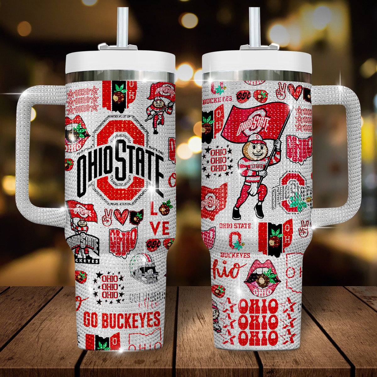 Ohio State Buckeyes Bling NCAA Custom Stanley Cup 40 oz 30 oz Tumbler With Handle