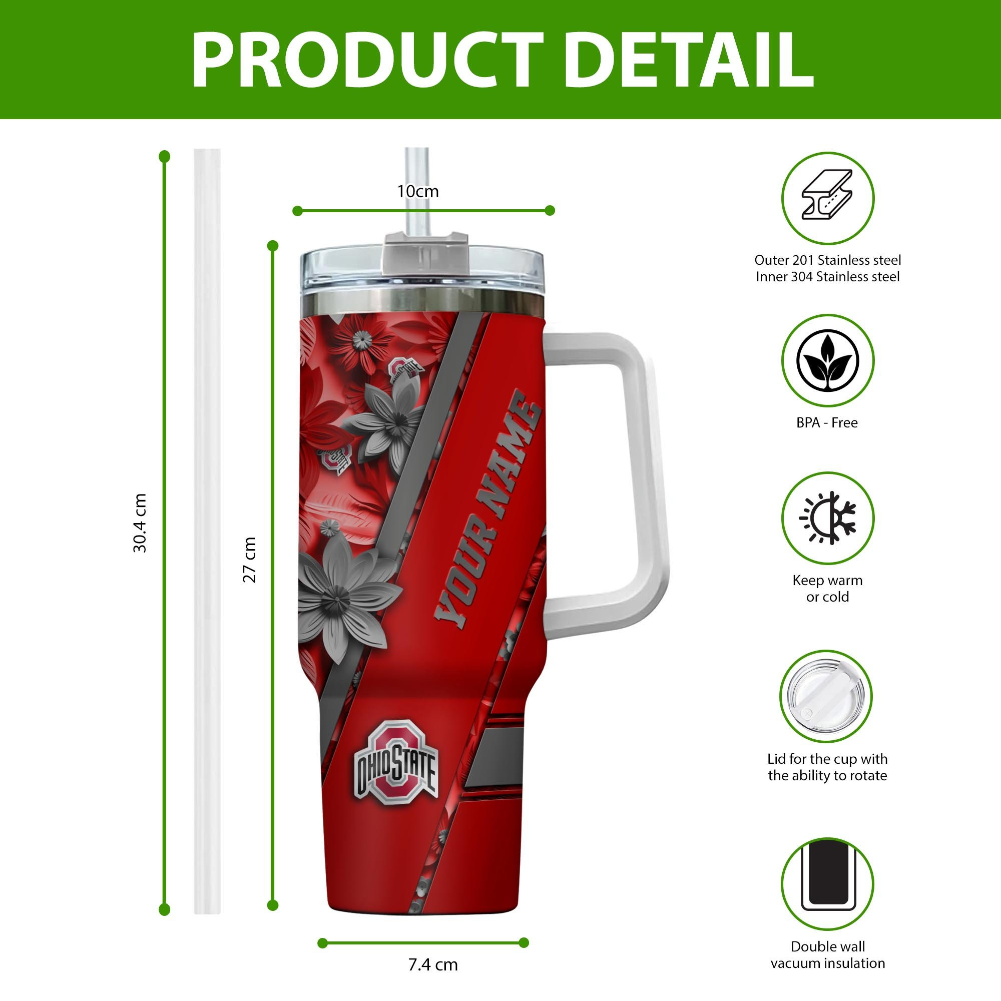 Ohio State Buckeyes NCAA Custom Stanley Cup 40 oz 30 oz Tumbler With Handle