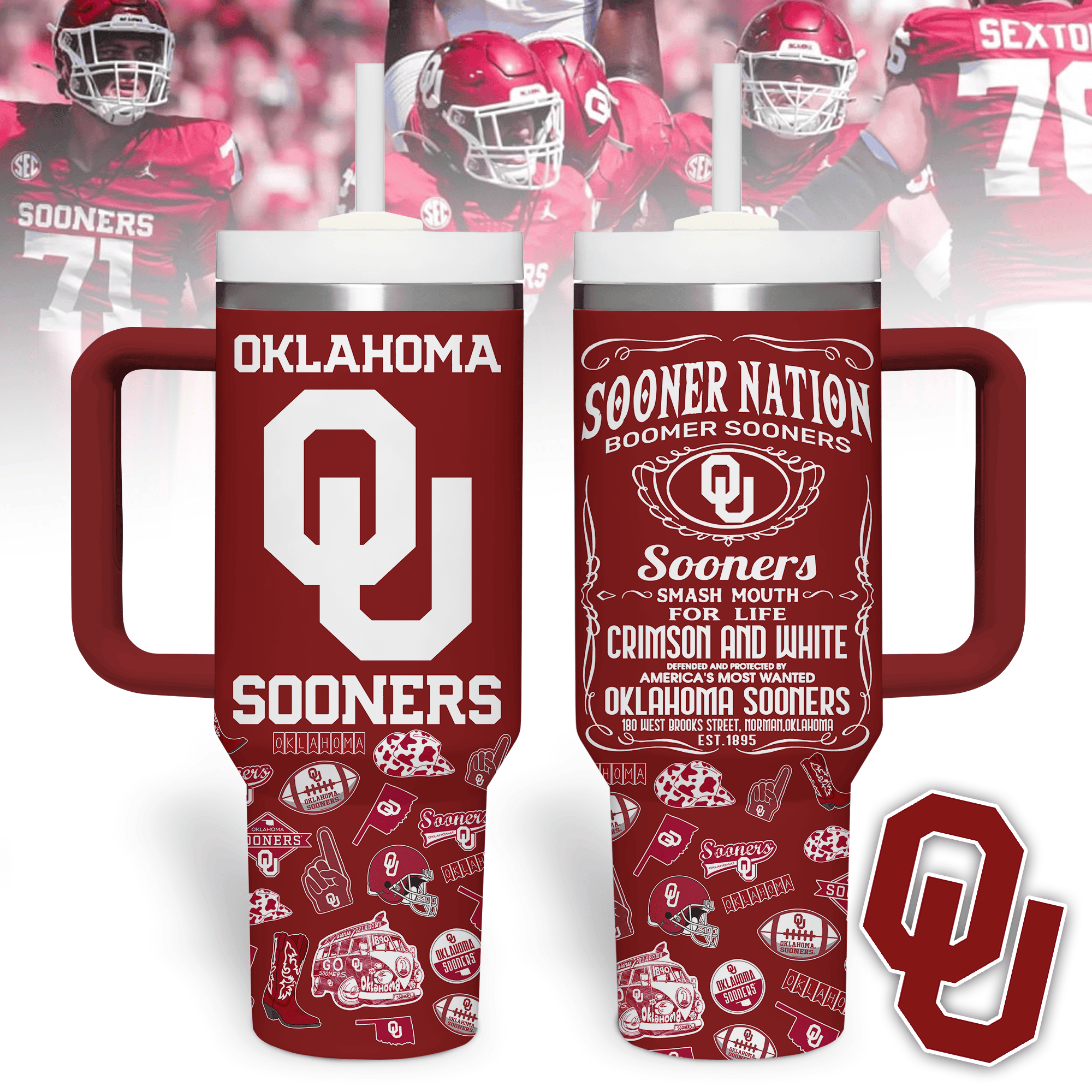 Oklahoma Sooners NCAA Custom Stanley Cup 40 oz 30 oz Tumbler With Handle