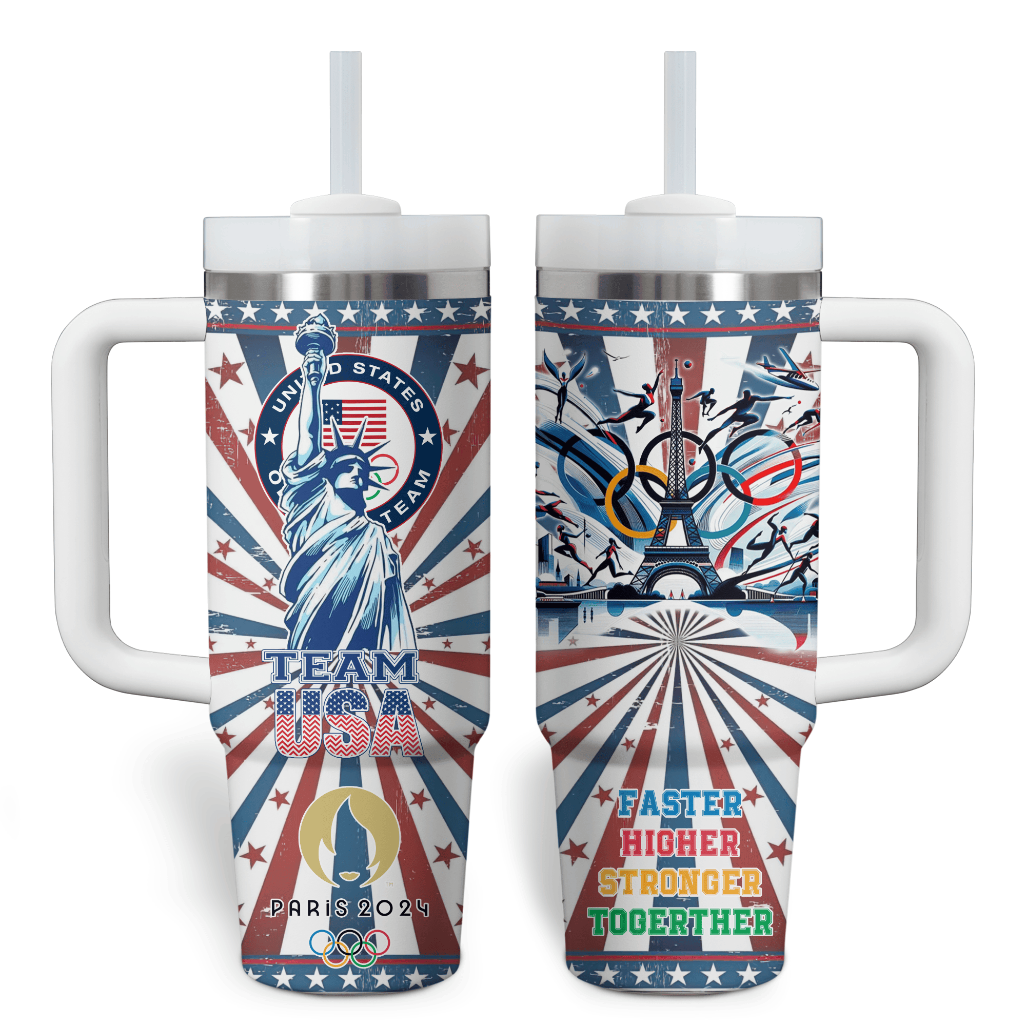 Olympic Paris 2024 Team USA Custom Stanley Cup 40 oz 30 oz Tumbler With Handle