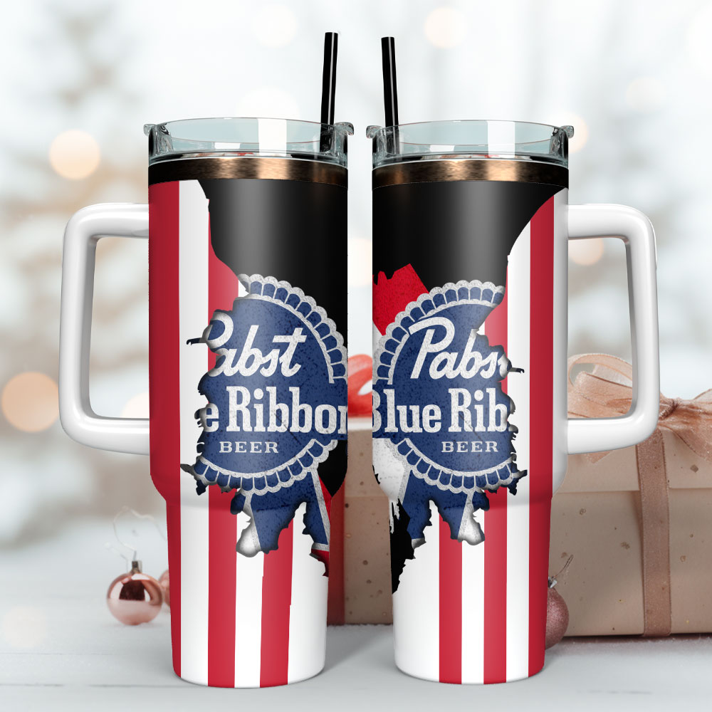 Pabst Blue Ribbon Drink Custom Stanley Cup 40 oz 30 oz Tumbler With Handle