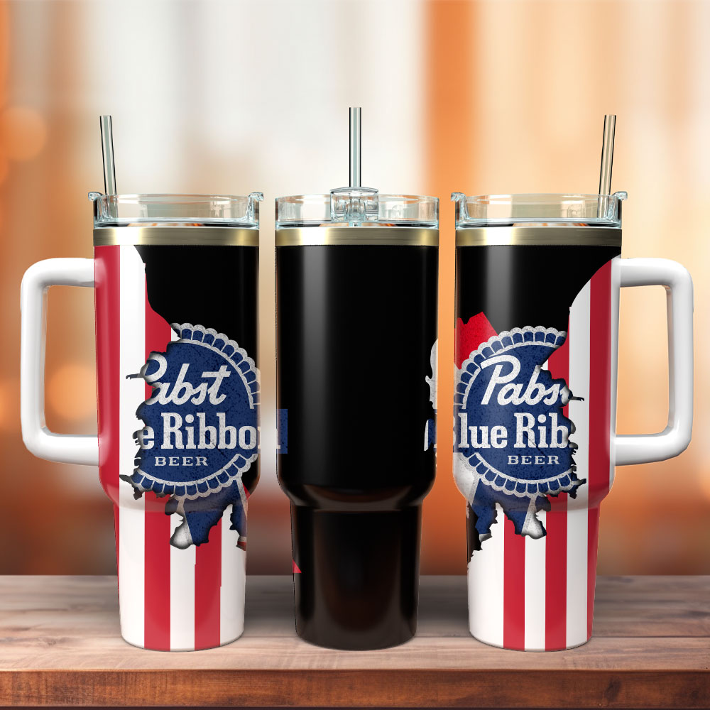 Pabst Blue Ribbon Drink Custom Stanley Cup 40 oz 30 oz Tumbler With Handle