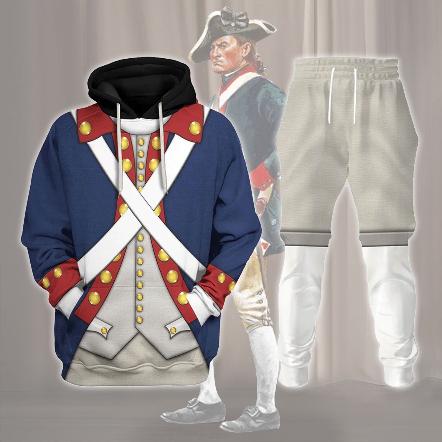 Patriot Soldier in American Revolution Costume Hoodie Sweatshirt T-Shirt Sweatpants Tracksuit - Stormmerch Exclusive