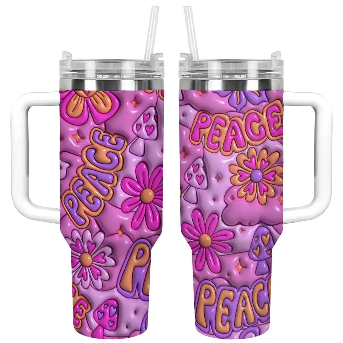 Peace Puffy Flower Custom Stanley Cup 40 oz 30 oz Tumbler With Handle