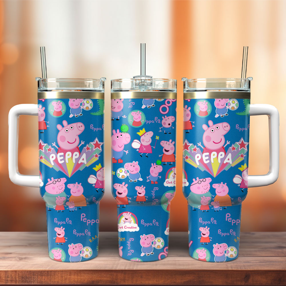 Peppa Pig Cartoon Custom Stanley Cup 40 oz 30 oz Tumbler With Handle
