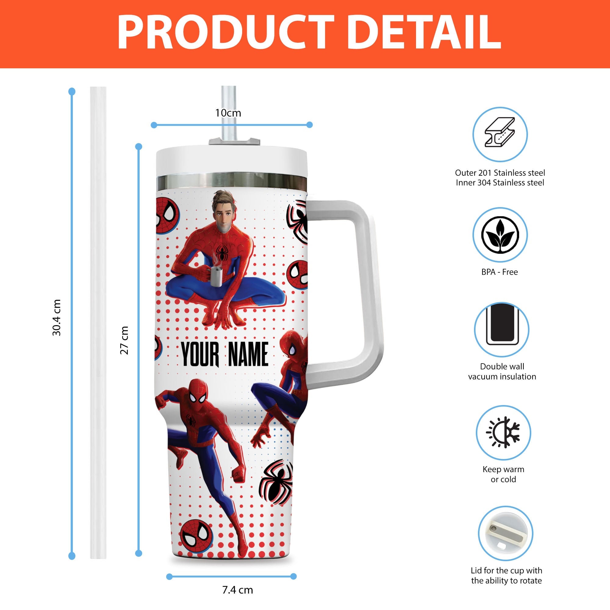 Peter Parker Spiderman Marvel Cartoon Custom Stanley Cup 40 oz 30 oz Tumbler With Handle