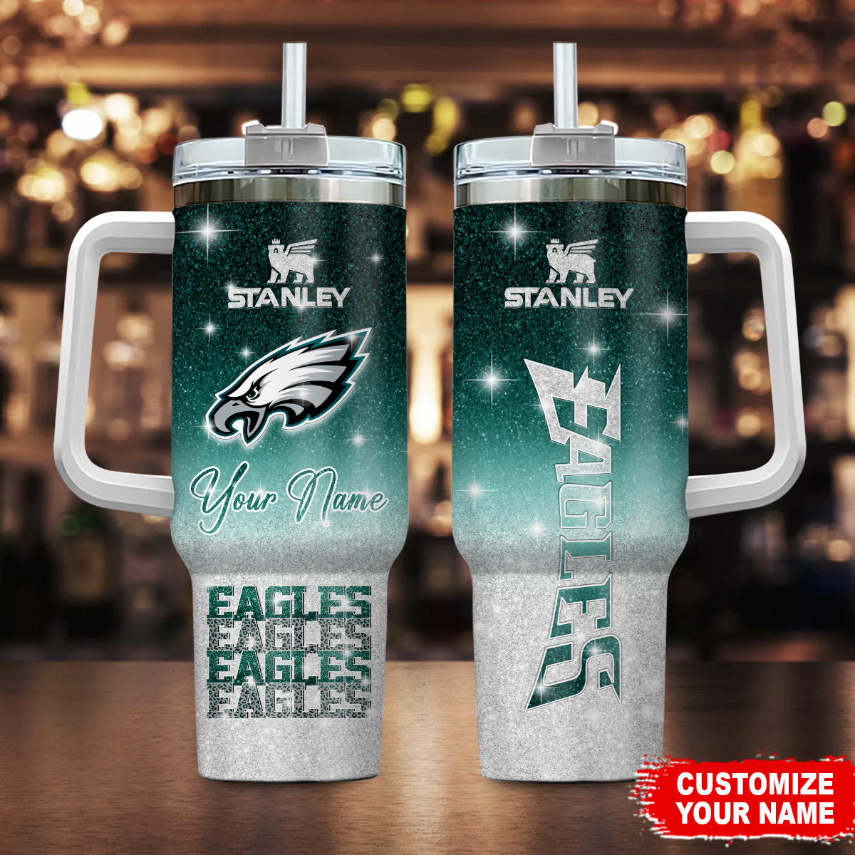 Philadelphia Eagles NFL Glitter Custom Stanley Cup 40 oz 30 oz Tumbler With Handle
