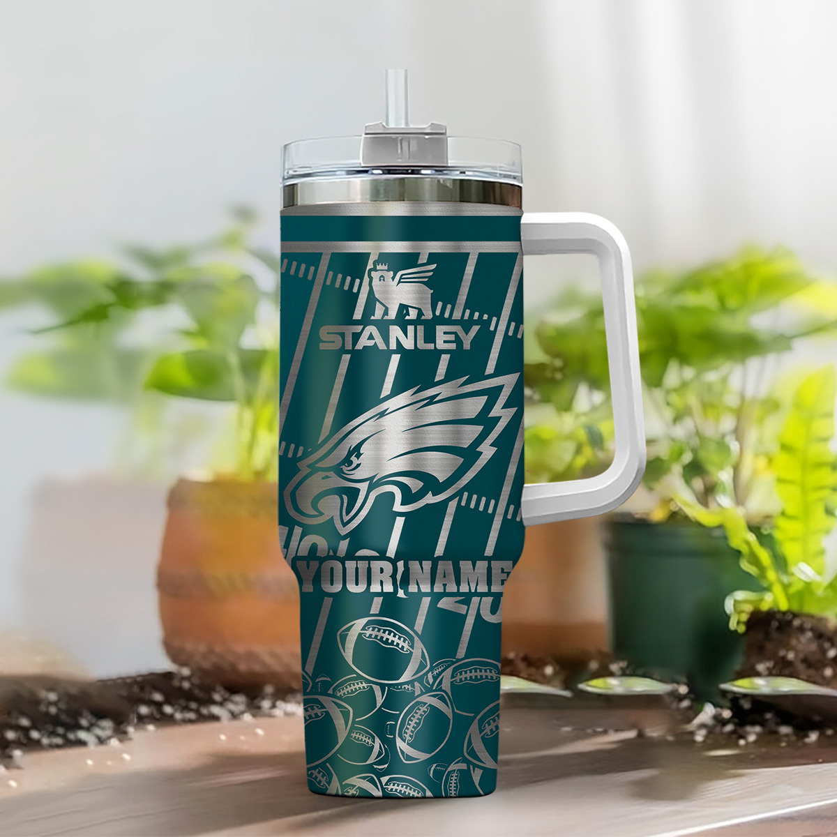 Philadelphia Eagles NFL Silver Custom Stanley Cup 40 oz 30 oz Tumbler With Handle