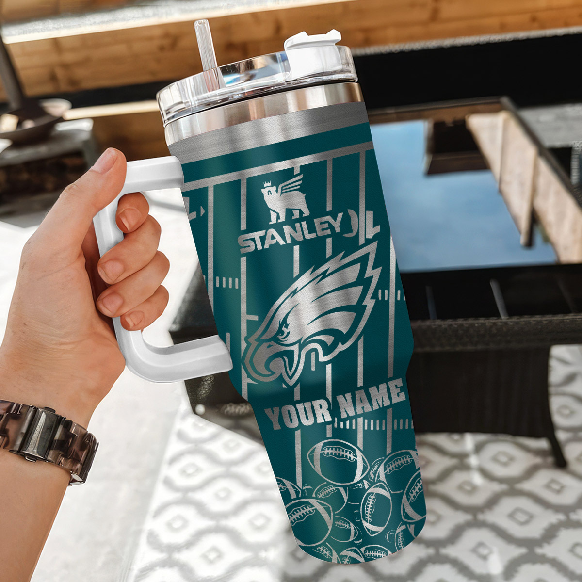 Philadelphia Eagles NFL Silver Custom Stanley Cup 40 oz 30 oz Tumbler With Handle
