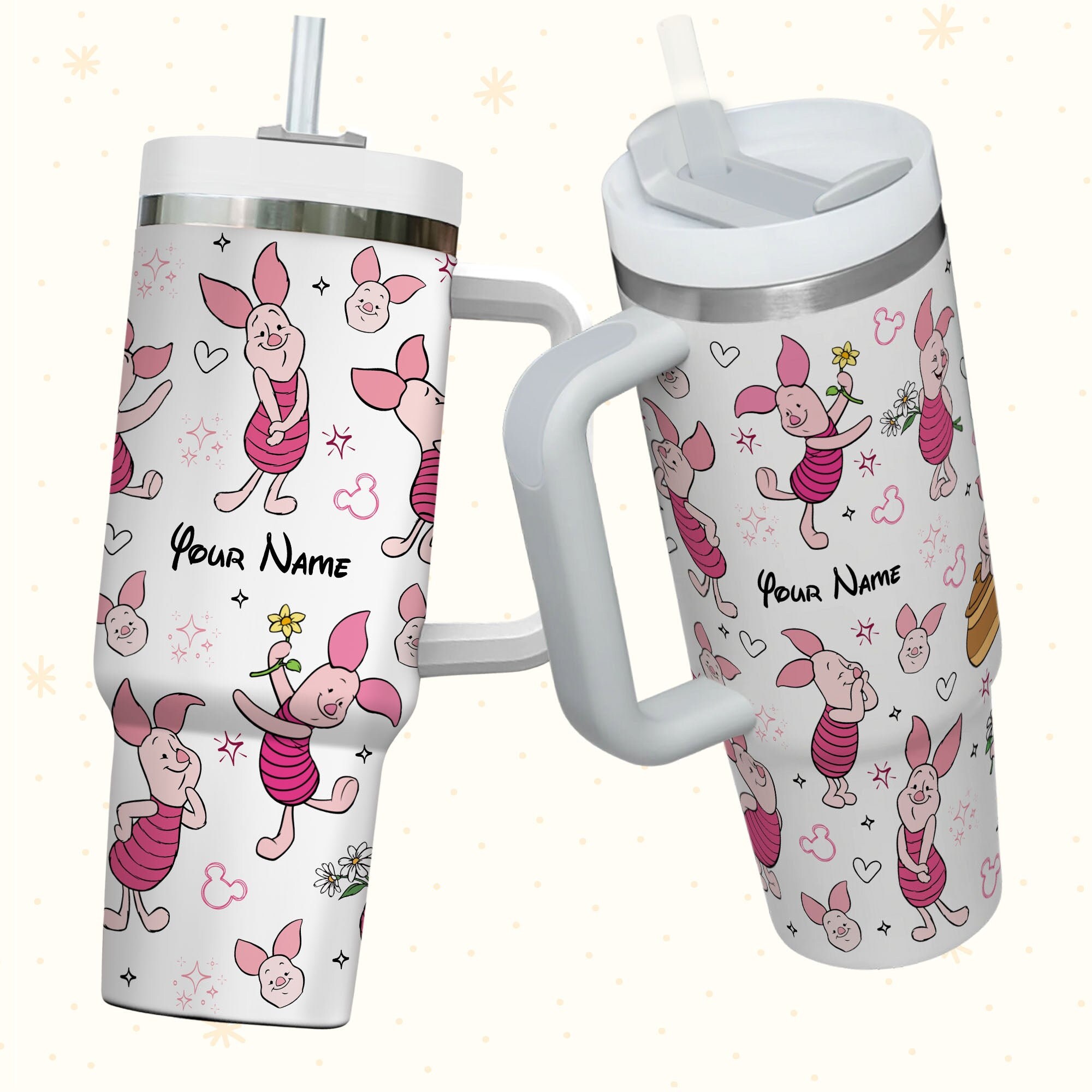 Piglet Winnie The Pooh Disney Cartoon Custom Stanley Cup 40 oz 30 oz Tumbler With Handle