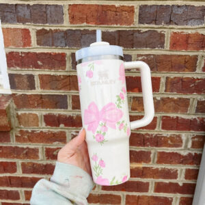 Pink Flower Custom Stanley Cup 40 oz 30 oz Tumbler With Handle