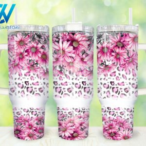 Pink Flowers Custom Stanley Cup 40 oz 30 oz Tumbler With Handle
