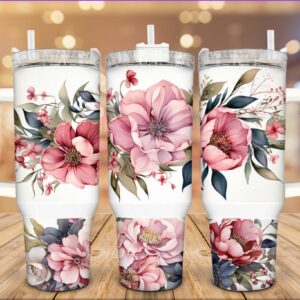 Pink Flowers Custom Stanley Cup 40 oz 30 oz Tumbler With Handle