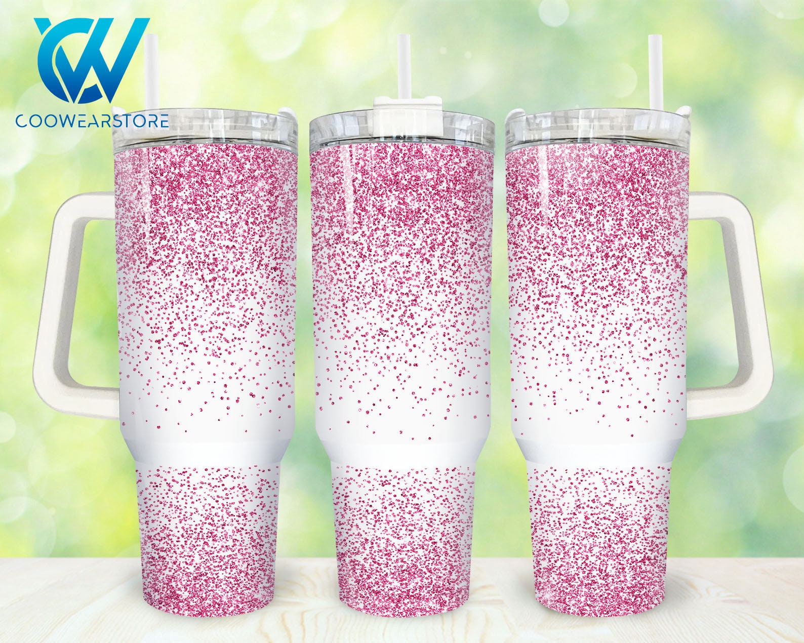 Pink Glitter Custom Stanley Cup 40 oz 30 oz Tumbler With Handle