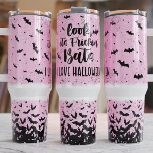 Pink Halloween Bats Custom Stanley Cup 40 oz 30 oz Tumbler With Handle