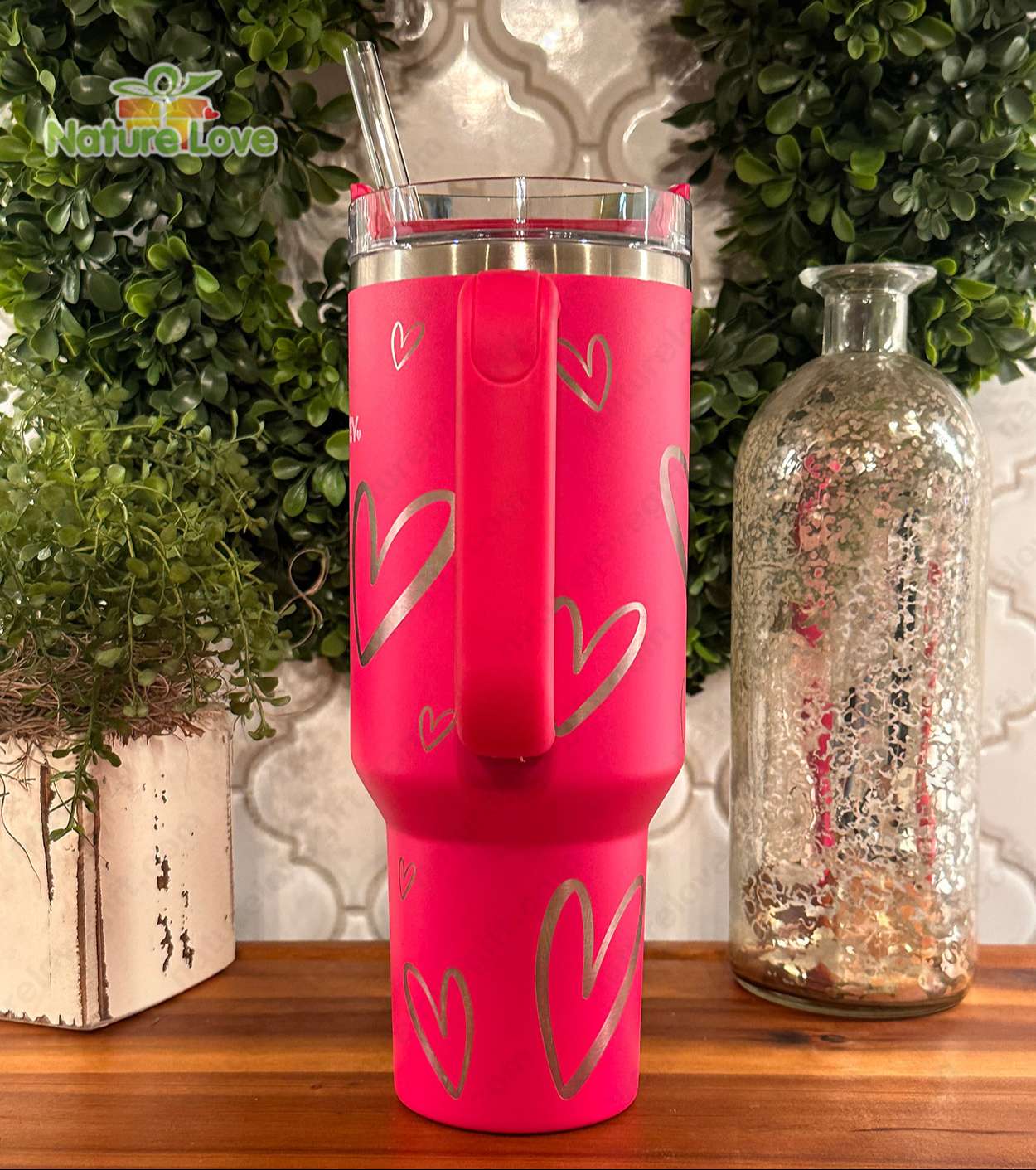 Pink Heart Custom Stanley Cup 40 oz 30 oz Tumbler With Handle