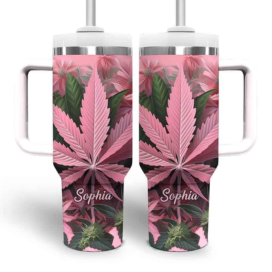 Pink Marijuana Leaf Custom Stanley Cup 40 oz 30 oz Tumbler With Handle