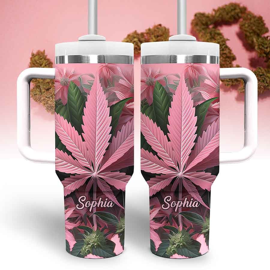 Pink Marijuana Leaf Custom Stanley Cup 40 oz 30 oz Tumbler With Handle