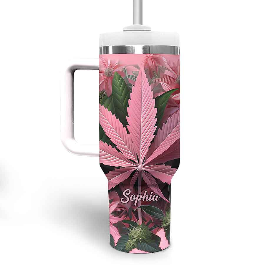 Pink Marijuana Leaf Custom Stanley Cup 40 oz 30 oz Tumbler With Handle
