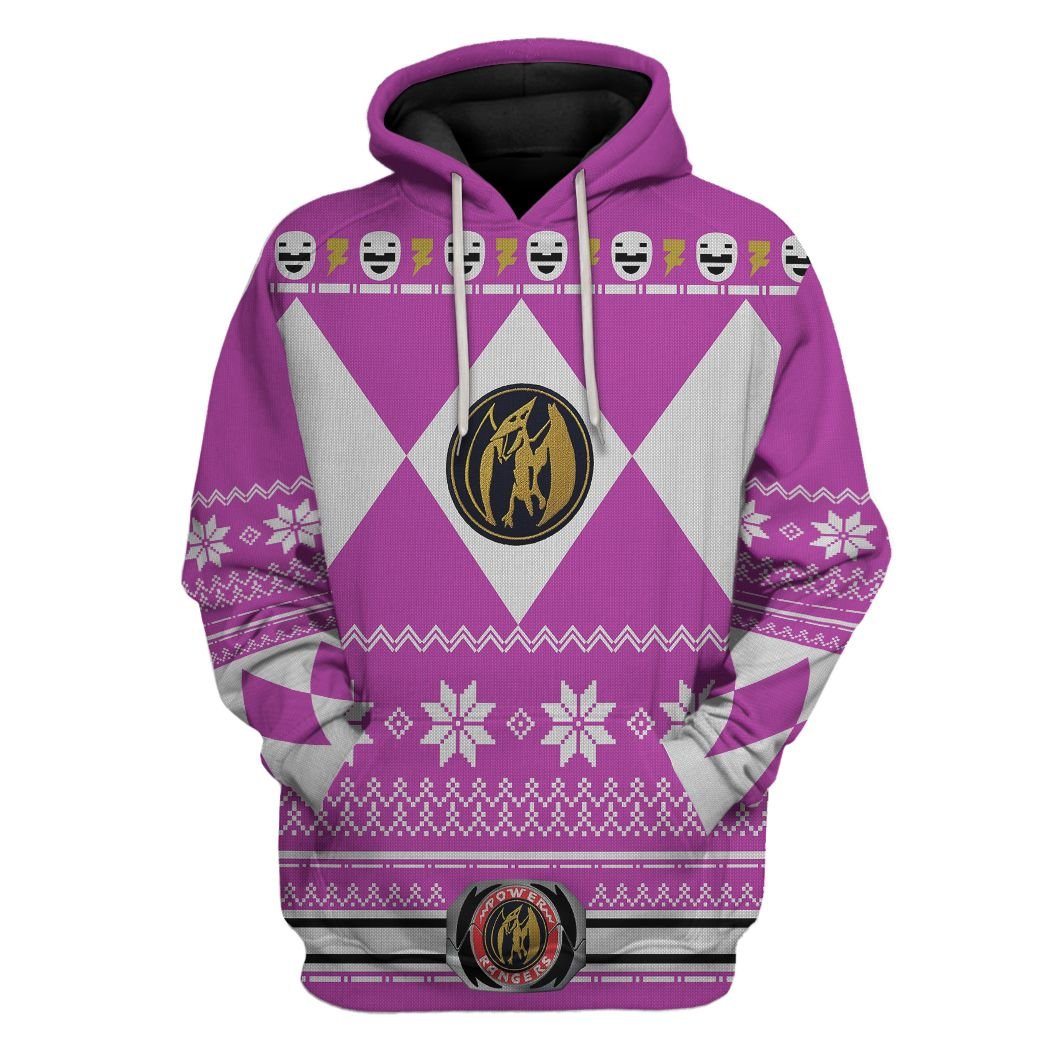 Pink MIGHTY MORPHIN Power Ranger Ugly Costume Hoodie Sweatshirt T-Shirt Sweatpants Tracksuit - Stormmerch Exclusive