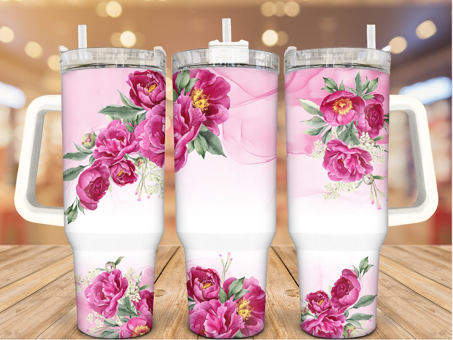 Pink Peony Custom Stanley Cup 40 oz 30 oz Tumbler With Handle