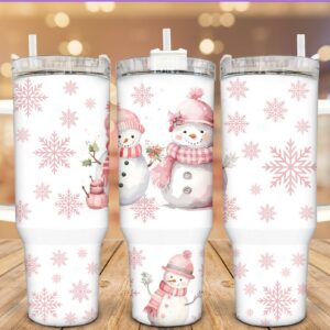 Pink Snowman Custom Stanley Cup 40 oz 30 oz Tumbler With Handle
