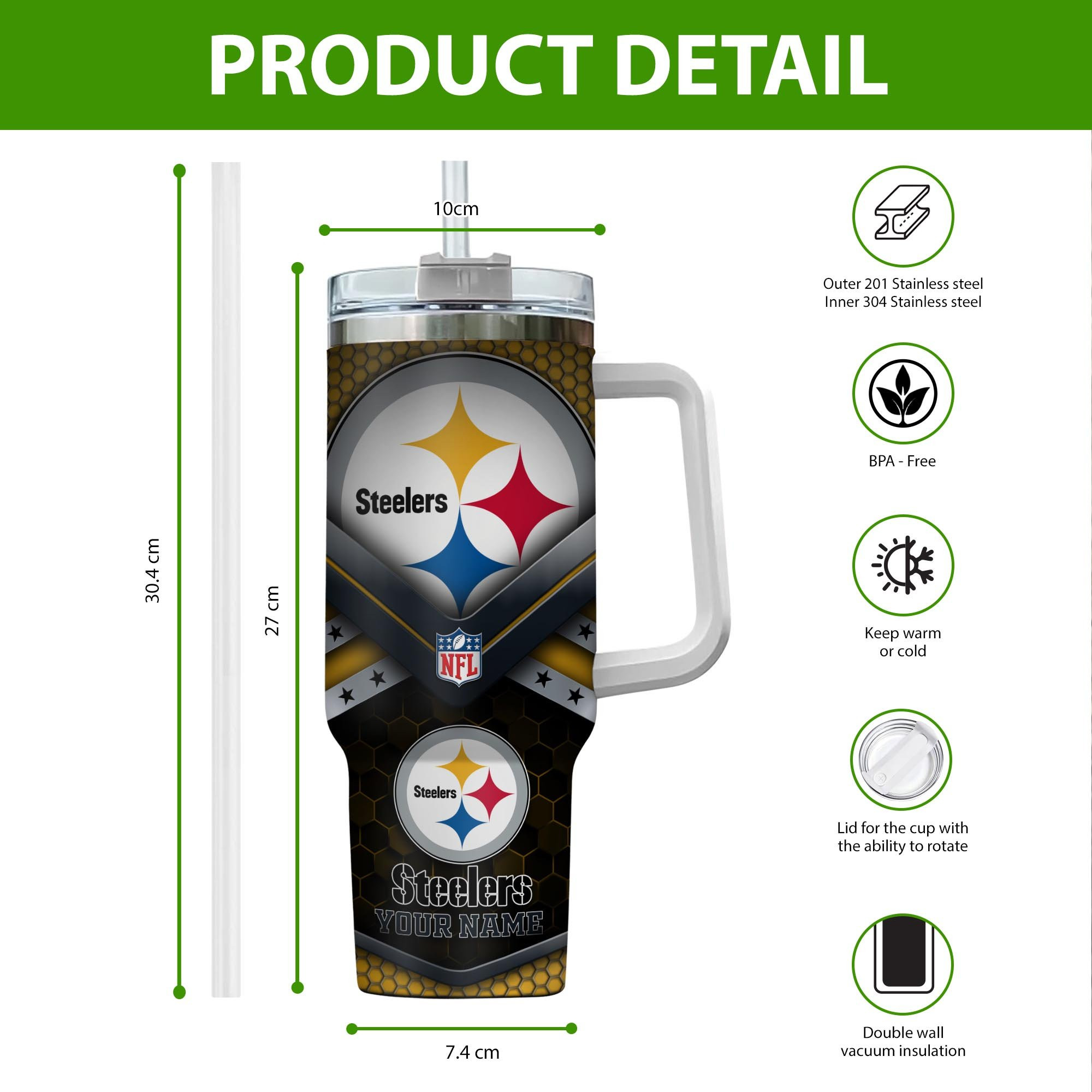 Pittsburgh Steelers NFL Custom Stanley Cup 40 oz 30 oz Tumbler With Handle