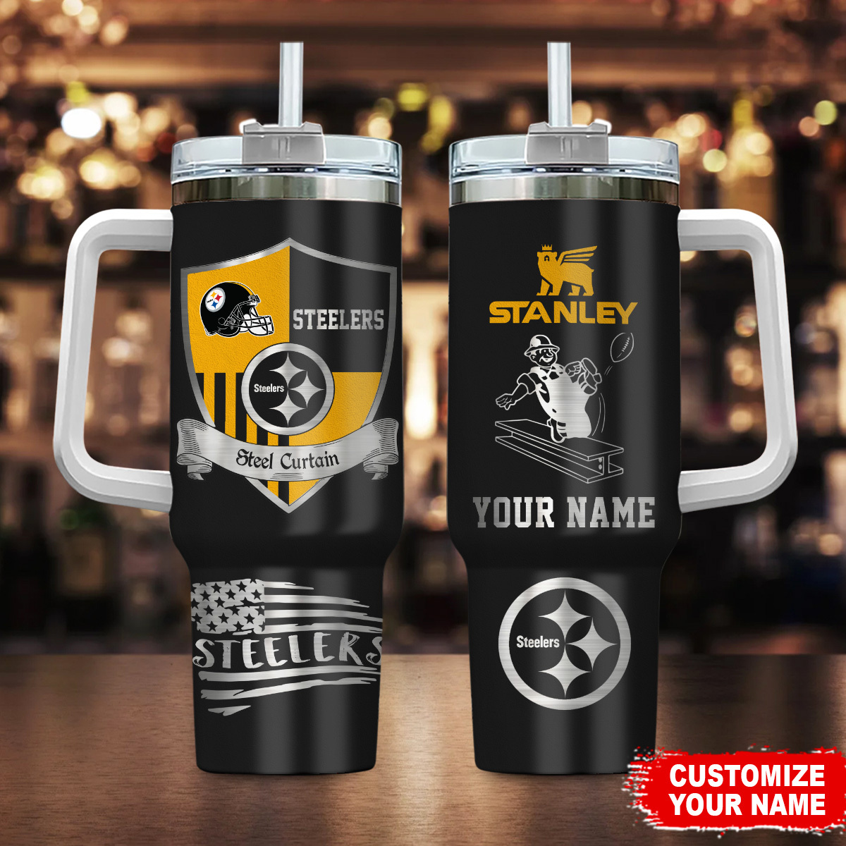 Pittsburgh Steelers NFL Silver Logo Custom Stanley Cup 40 oz 30 oz Tumbler With Handle