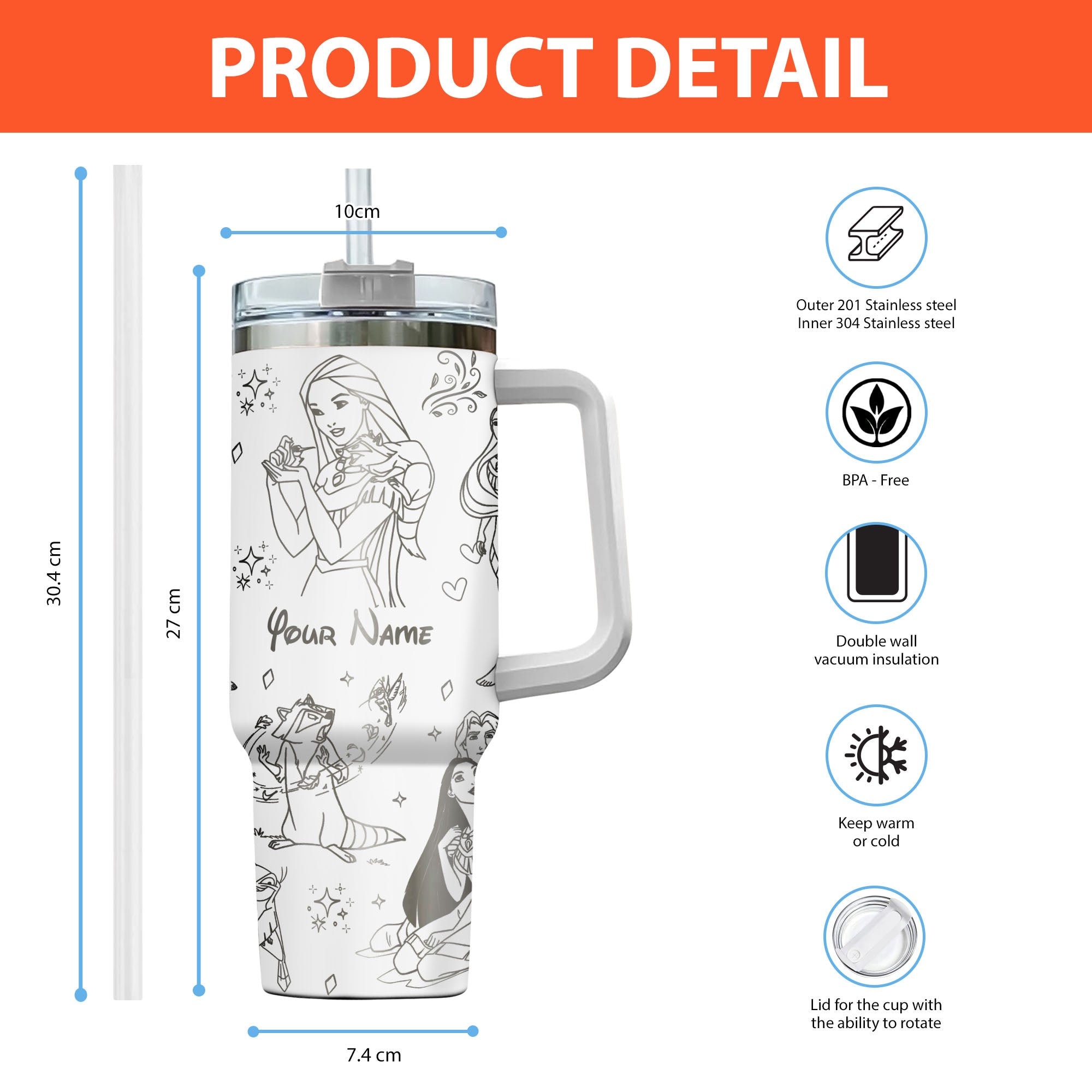 Pocahontas Disney Cartoon Custom Stanley Cup 40 oz 30 oz Tumbler With Handle