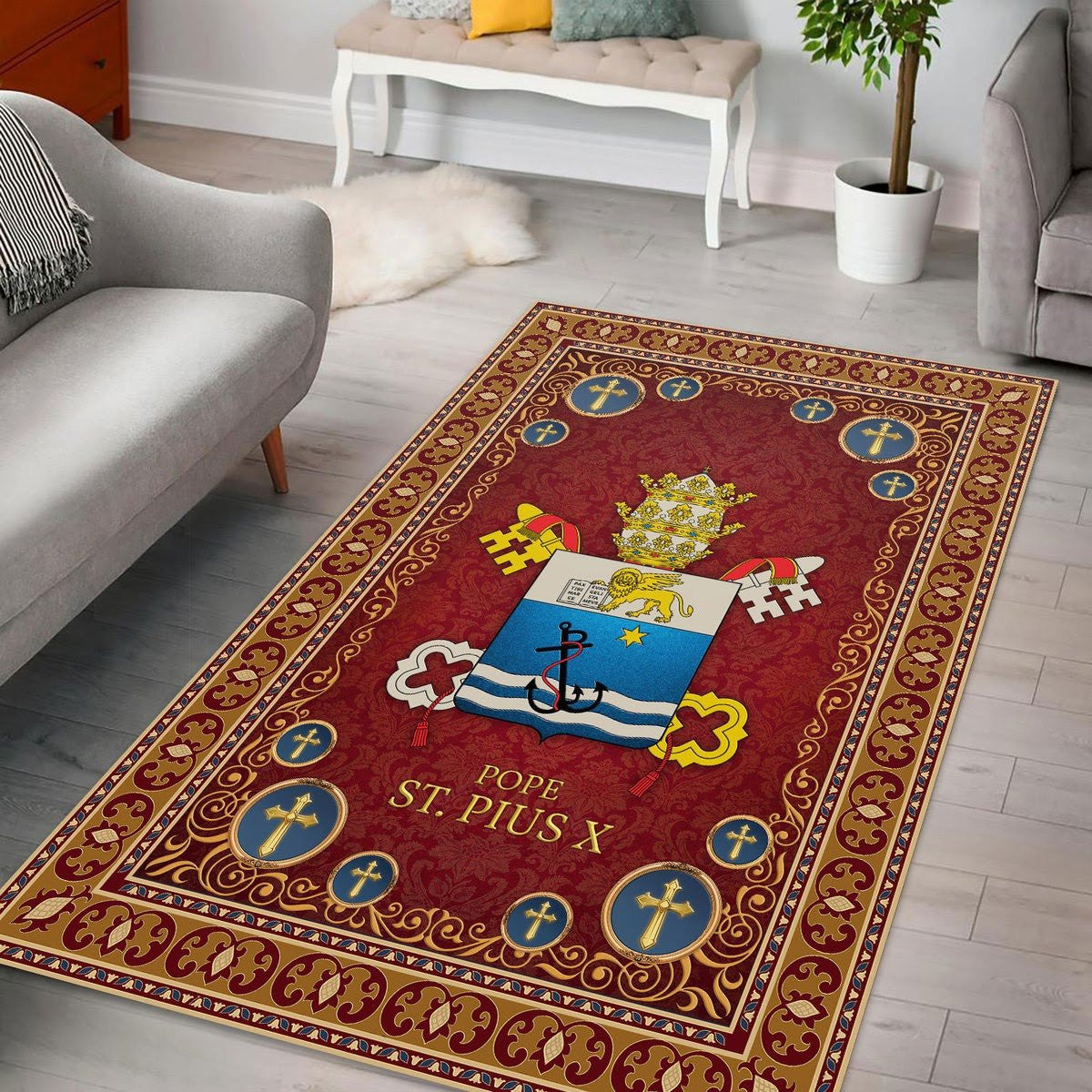Pope St. Pius X Coat Of Arms Rug - Stormmerch Exclusive
