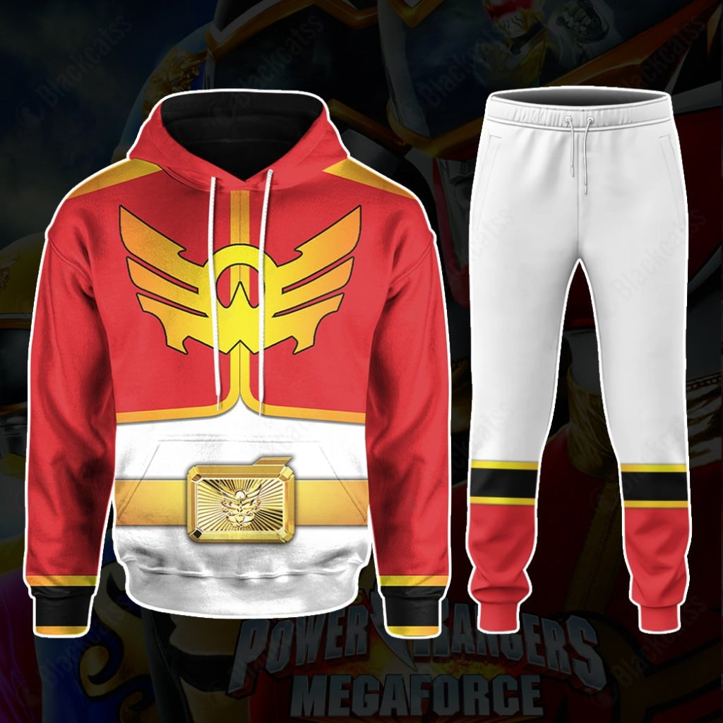 Power Rangers Megaforce Red Ranger Costume Hoodie Sweatshirt T-Shirt Sweatpants Tracksuit - Stormmerch Exclusive