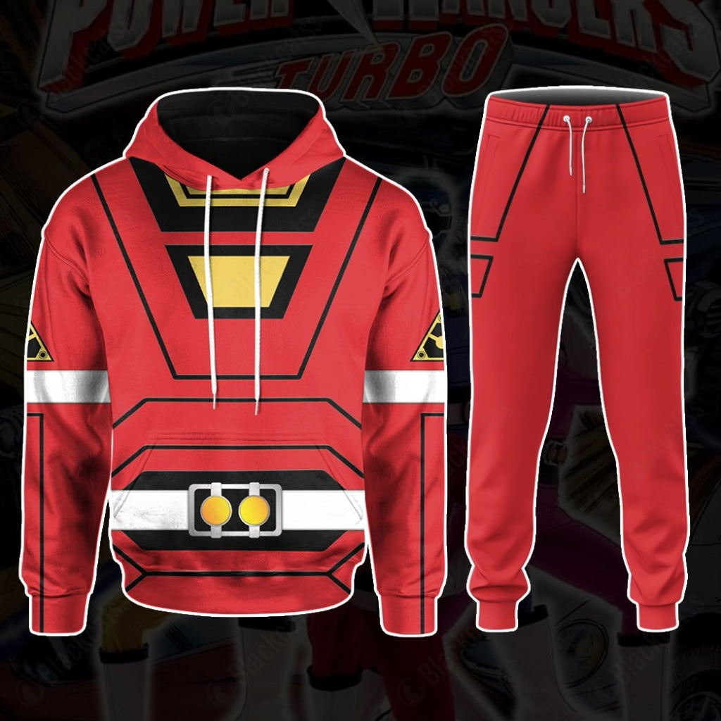 Power Rangers Turbo Red Ranger Costume Hoodie Sweatshirt T-Shirt Sweatpants Tracksuit - Stormmerch Exclusive