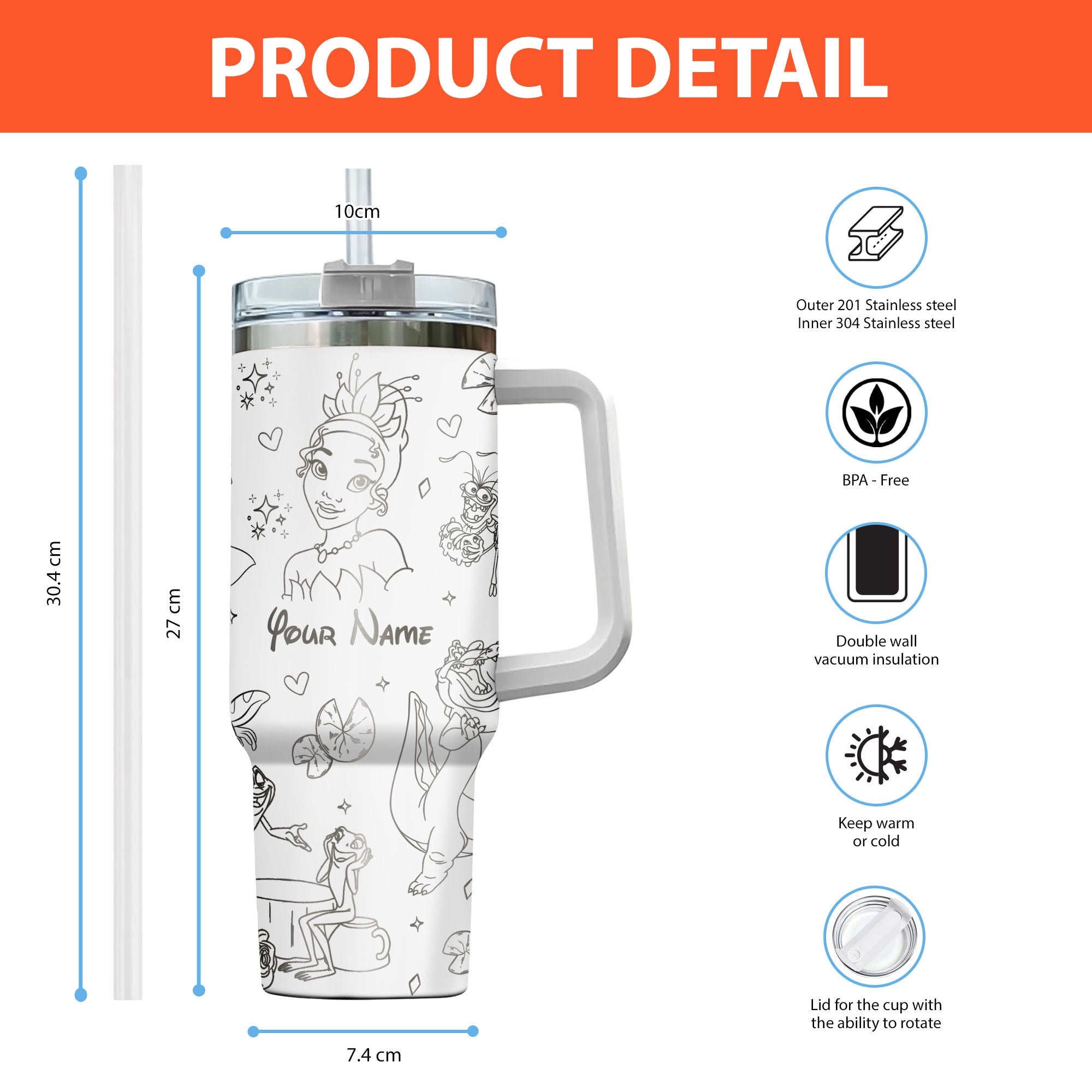 Princess And The Frog Disney Cartoon Custom Stanley Cup 40 oz 30 oz Tumbler With Handle