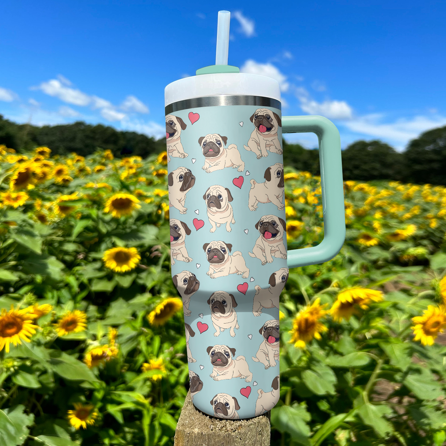 Pug Dog Custom Stanley Cup 40 oz 30 oz Tumbler With Handle