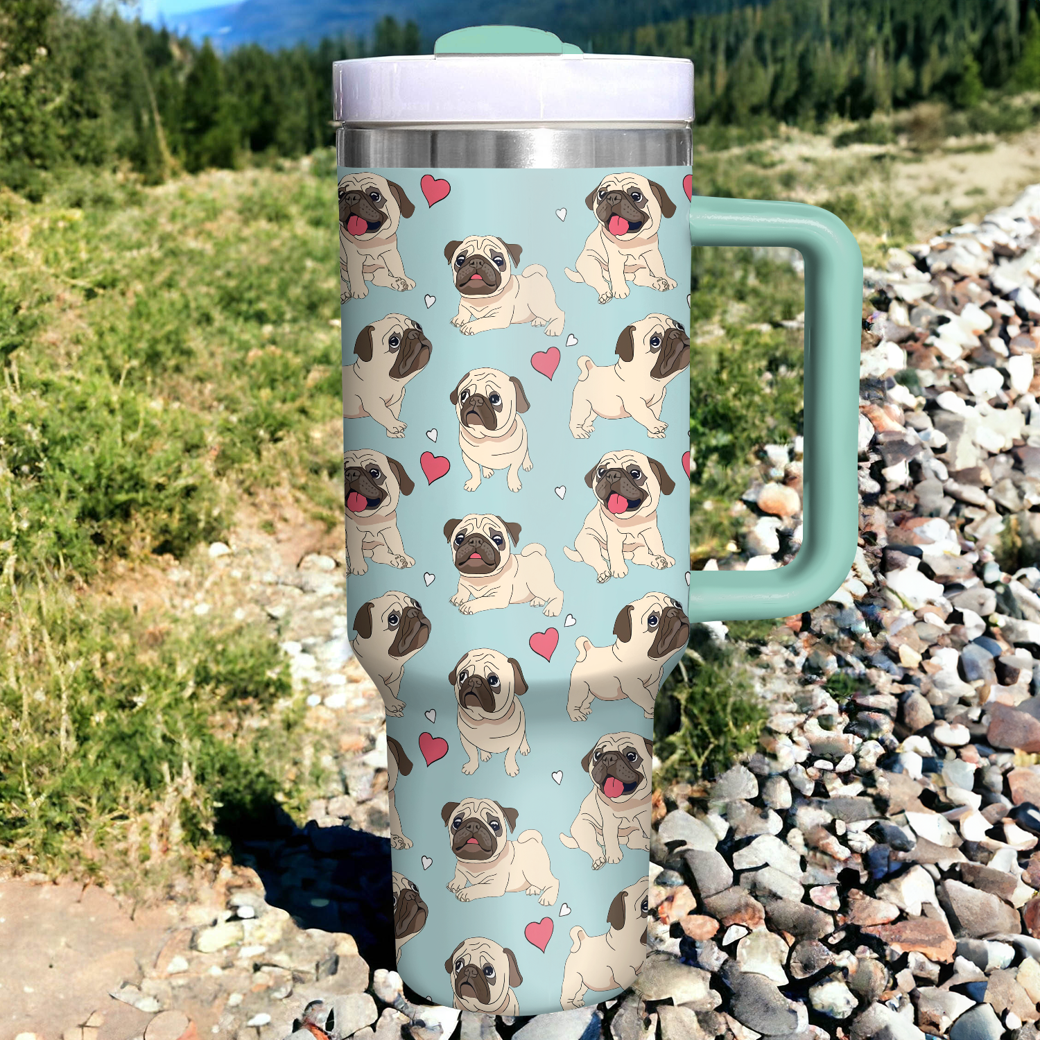 Pug Dog Custom Stanley Cup 40 oz 30 oz Tumbler With Handle