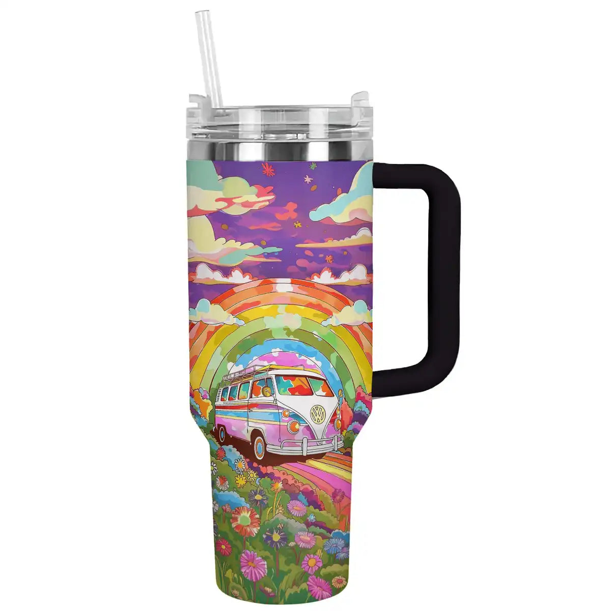 Rainbow Hippie Van Custom Stanley Cup 40 oz 30 oz Tumbler With Handle
