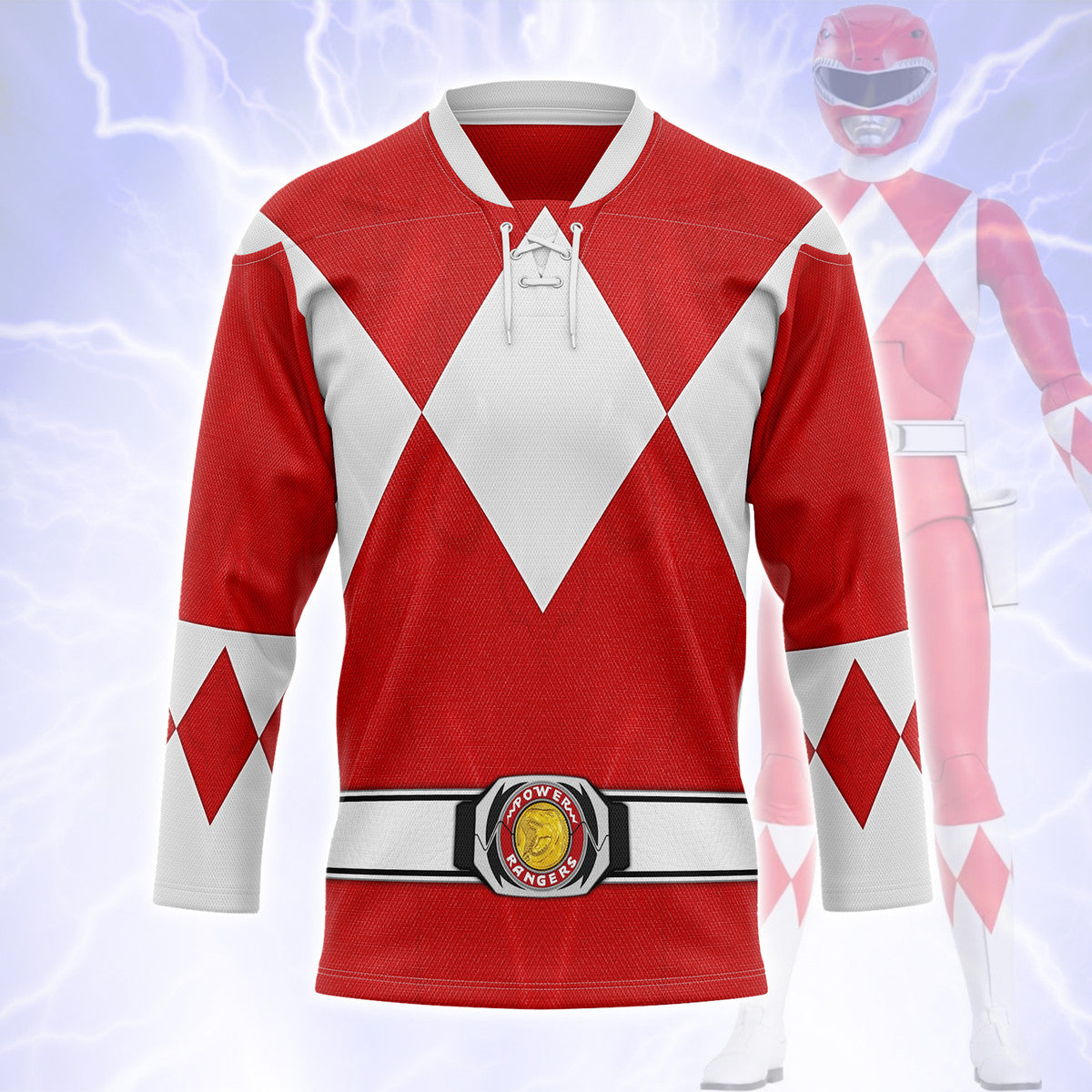 Red Ranger Mighty Morphin Hockey Jersey - Stormmerch Exclusive