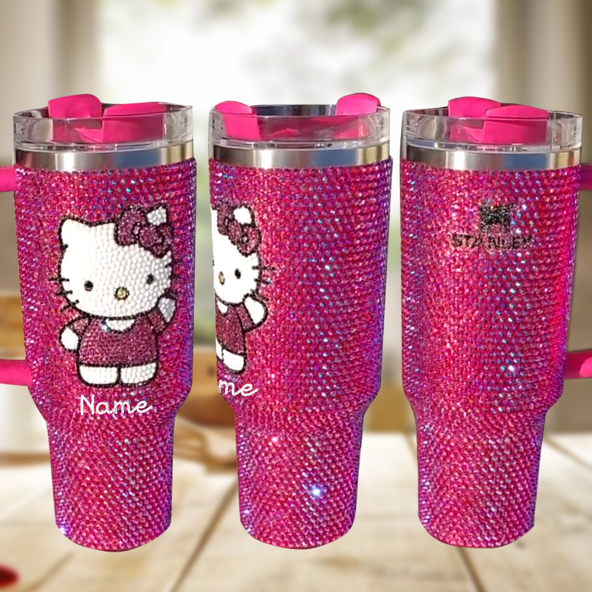 Rhinestone Bling Hello Kitty Cartoon Custom Stanley Cup 40 oz 30 oz Tumbler With Handle