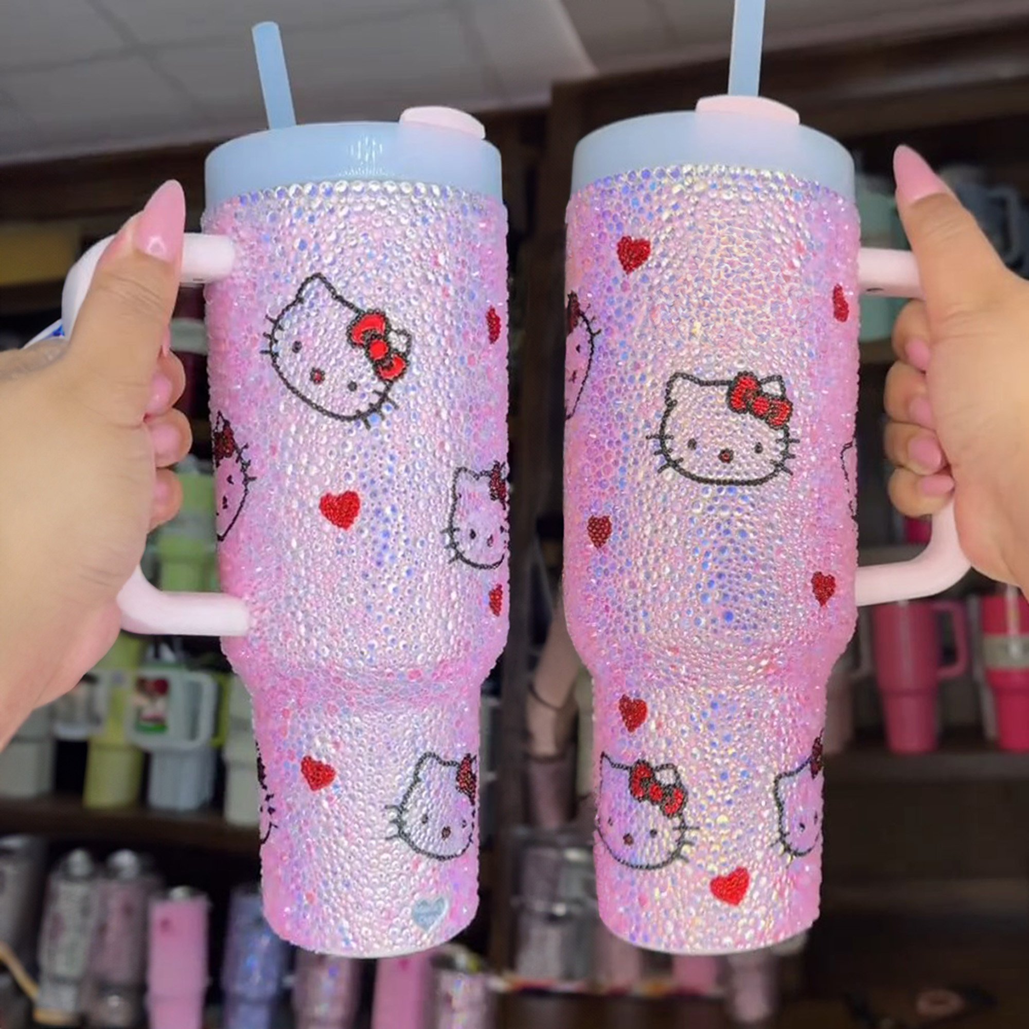 Rhinestone Bling Hello Kitty Cartoon Custom Stanley Cup 40 oz 30 oz Tumbler With Handle