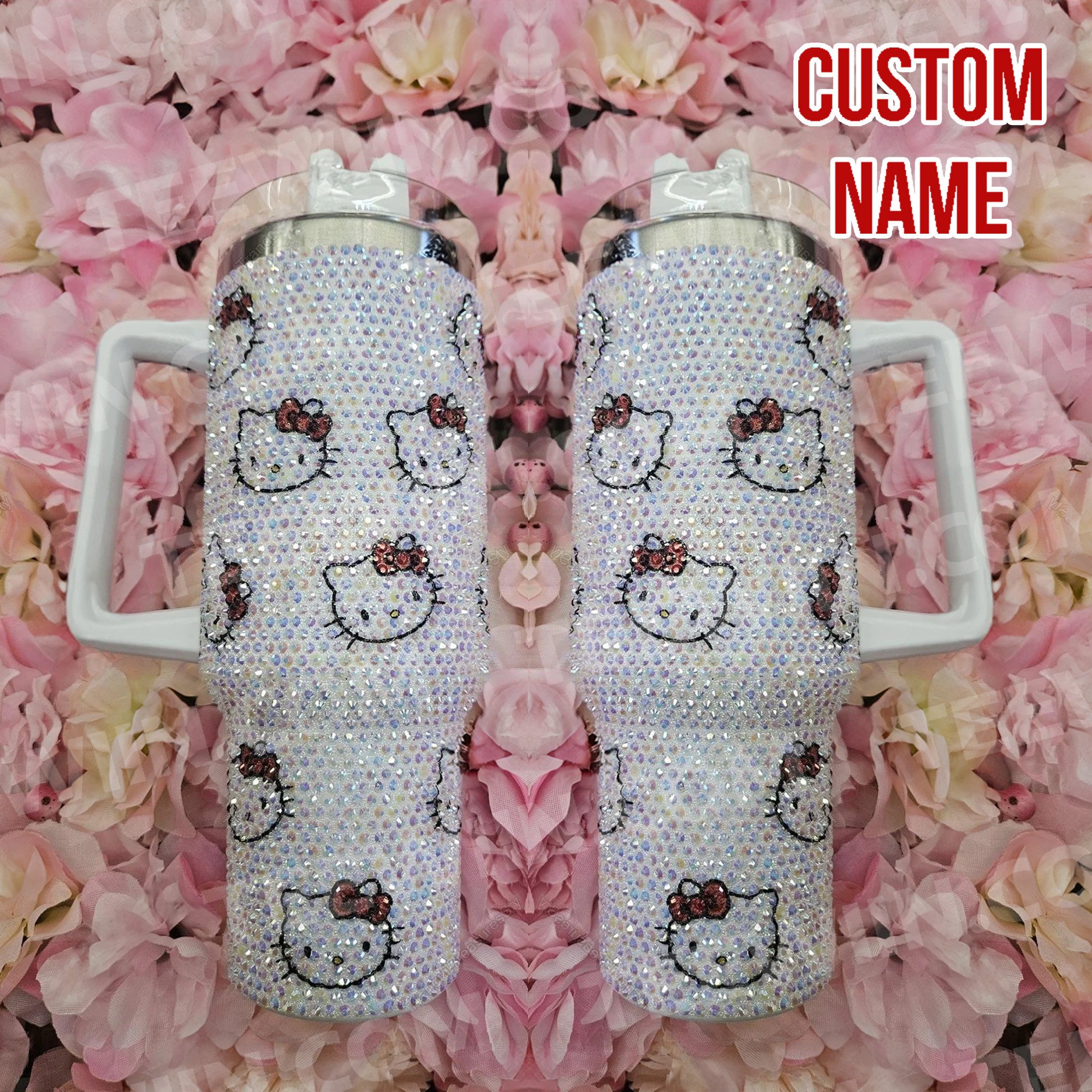 Rhinestone Bling Hello Kitty Cartoon Custom Stanley Cup 40 oz 30 oz Tumbler With Handle