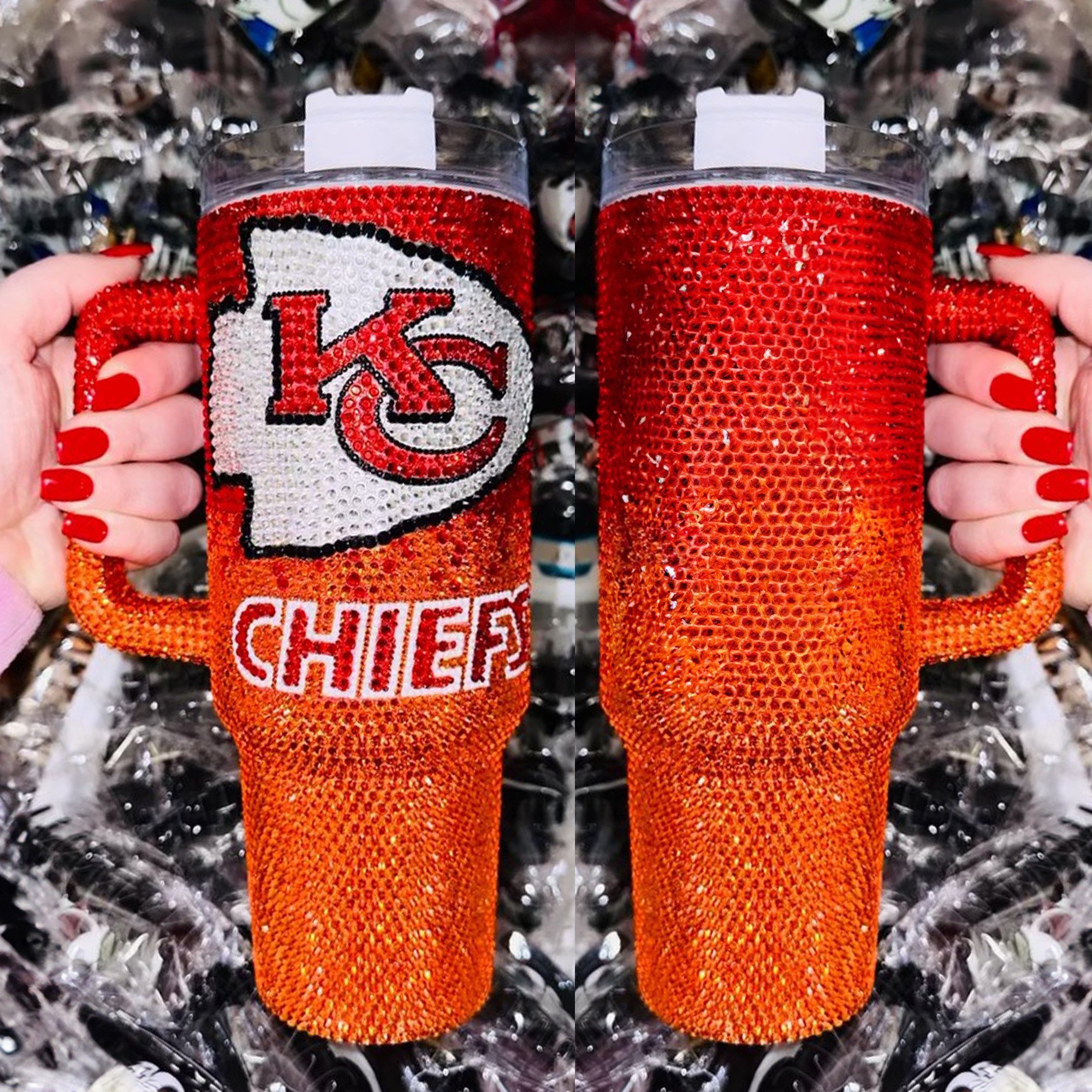 Rhinestone Bling Kansas City Chiefs NFL Custom Stanley Cup 40 oz 30 oz Tumbler With Handle