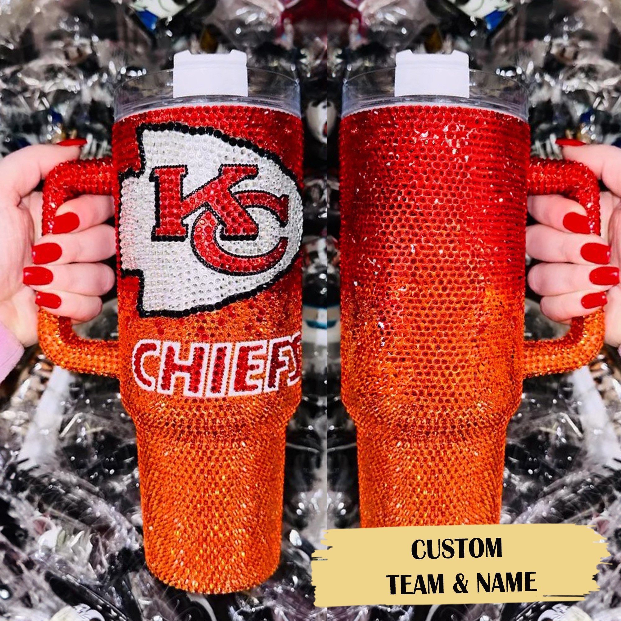 Rhinestone Bling Kansas City Chiefs NFL Custom Stanley Cup 40 oz 30 oz Tumbler With Handle