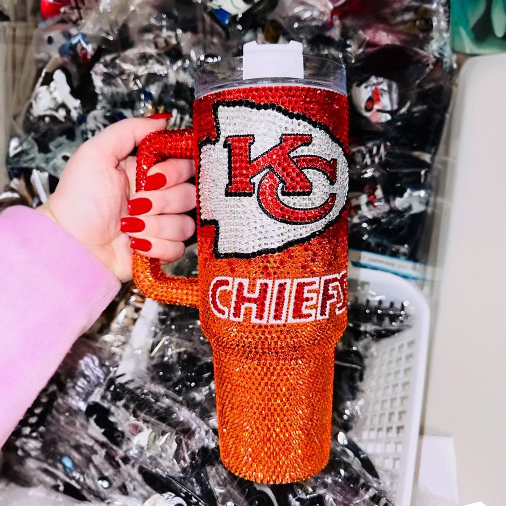 Rhinestone Bling Kansas City Chiefs NFL Custom Stanley Cup 40 oz 30 oz Tumbler With Handle
