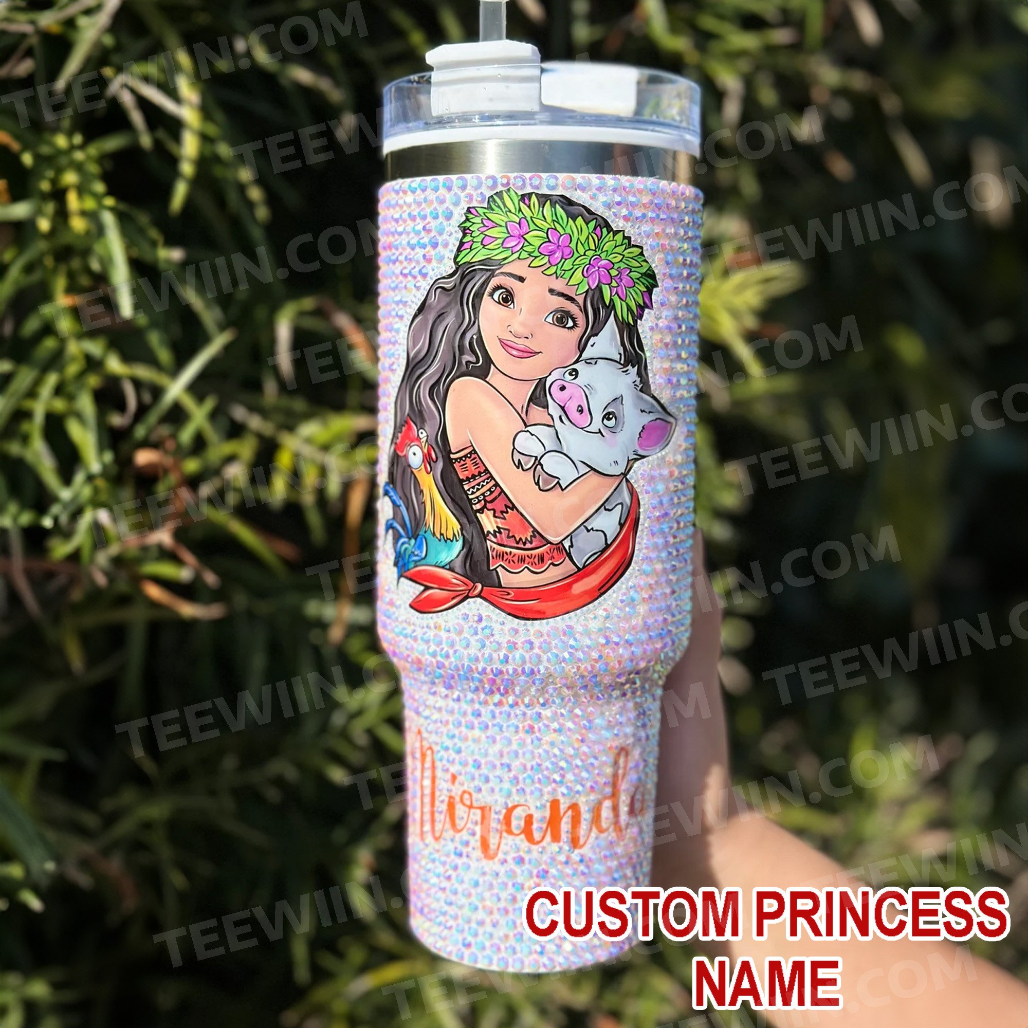 Rhinestone Bling Moana Disney Princess Cartoon Custom Stanley Cup 40 oz 30 oz Tumbler With Handle