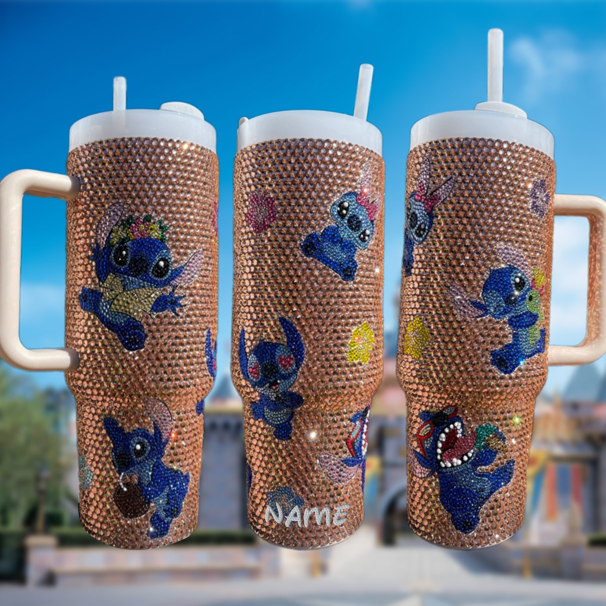 Rhinestone Bling Stitch Cartoon Custom Stanley Cup 40 oz 30 oz Tumbler With Handle
