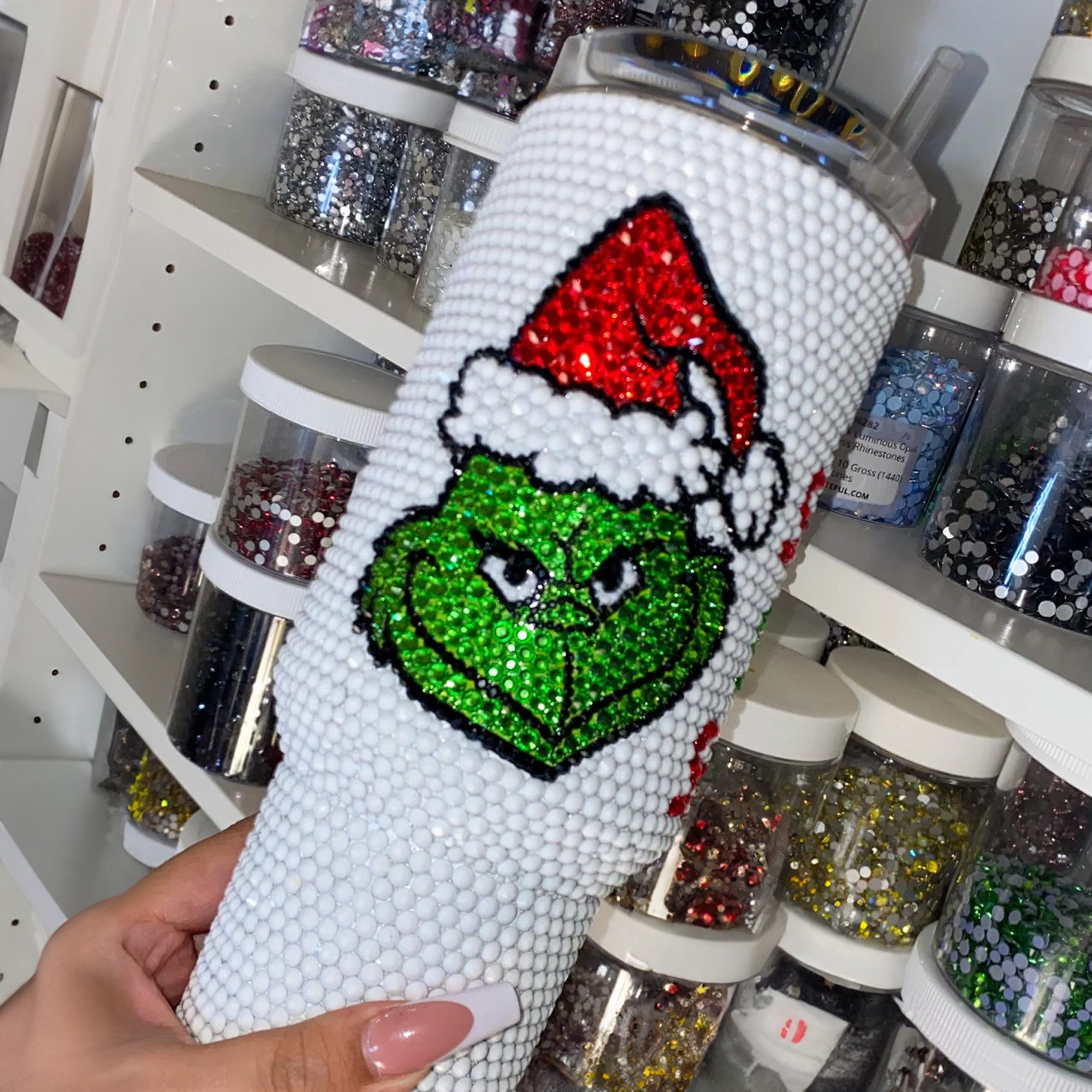 Rhinestone Bling The Grinch Christmas Cartoon Custom Stanley Cup 40 oz 30 oz Tumbler With Handle